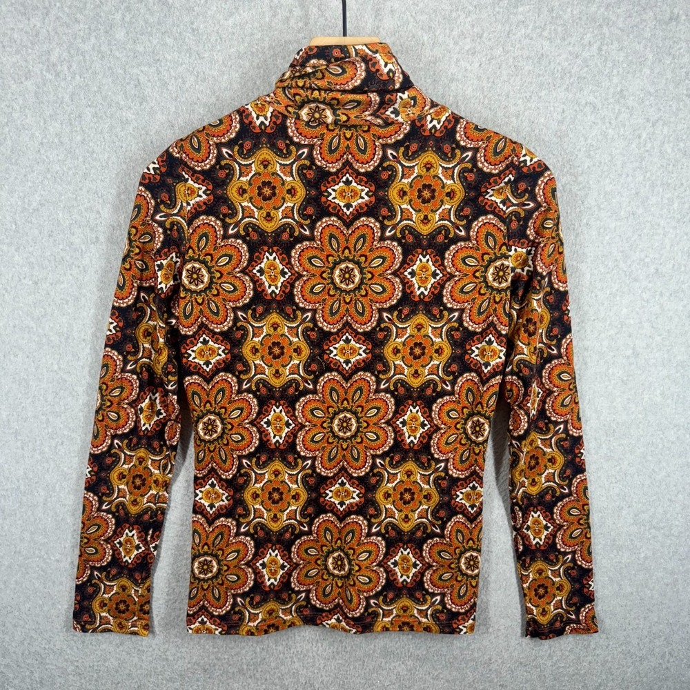 Cara Cara Piper Top Scarf Medallion Turtleneck Womens XS Paisley Orange Black EC - Picture 5 of 9
